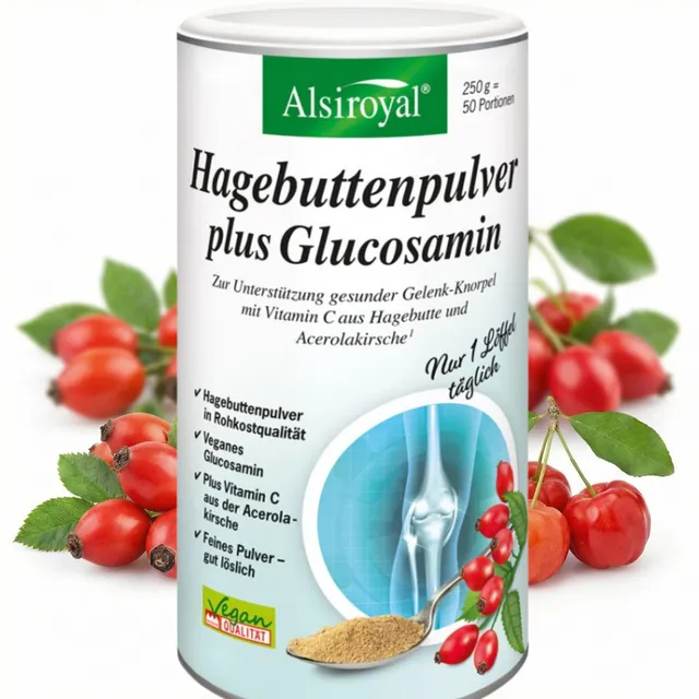 alsiroyal-stoffwechsel-elixier-hagebuttenpulver-glucosamin-pulver-250g-vegan image 1