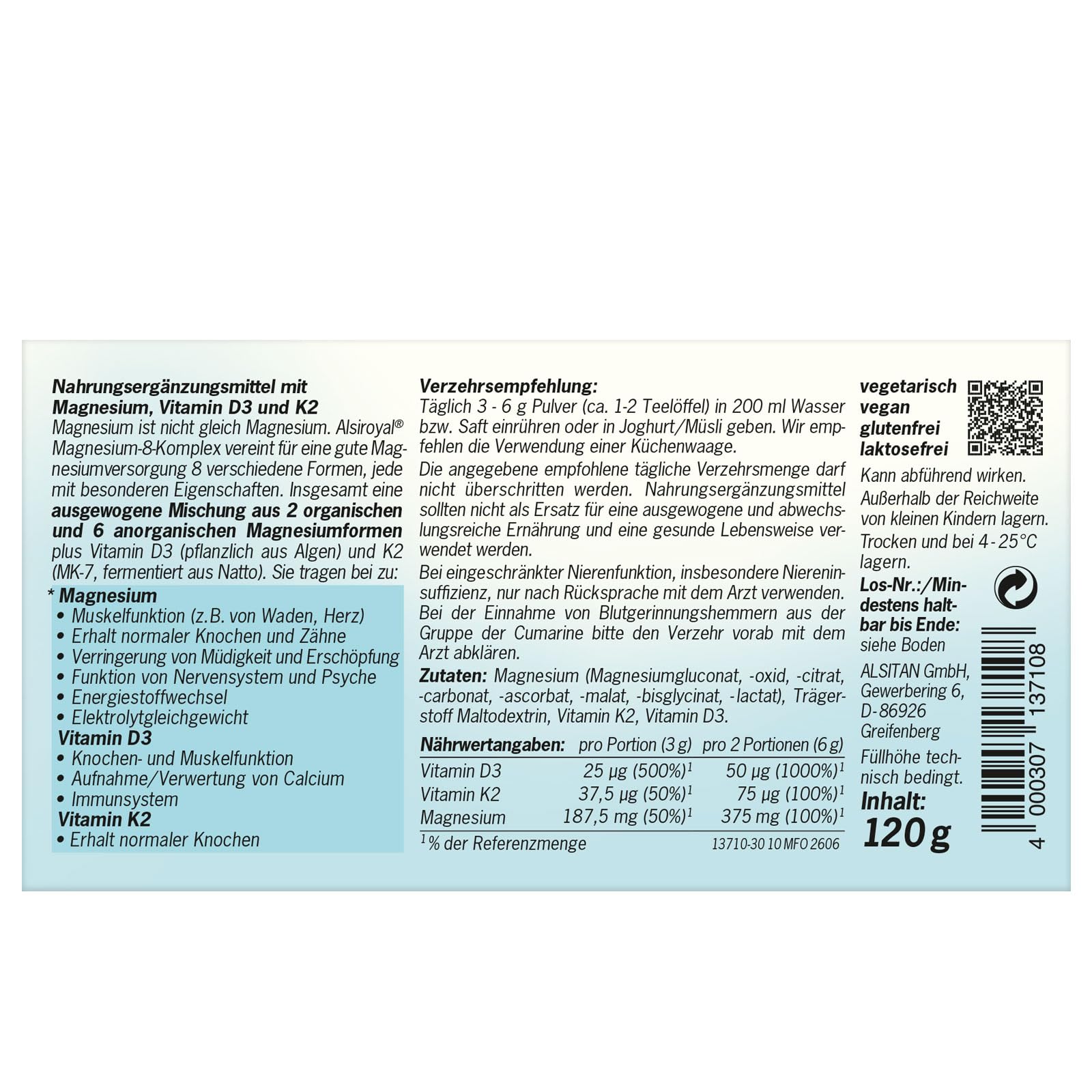 alsiroyal-magnesium-8-komplex-pulver-120-g-neutral-mit-d3-k2 image 2